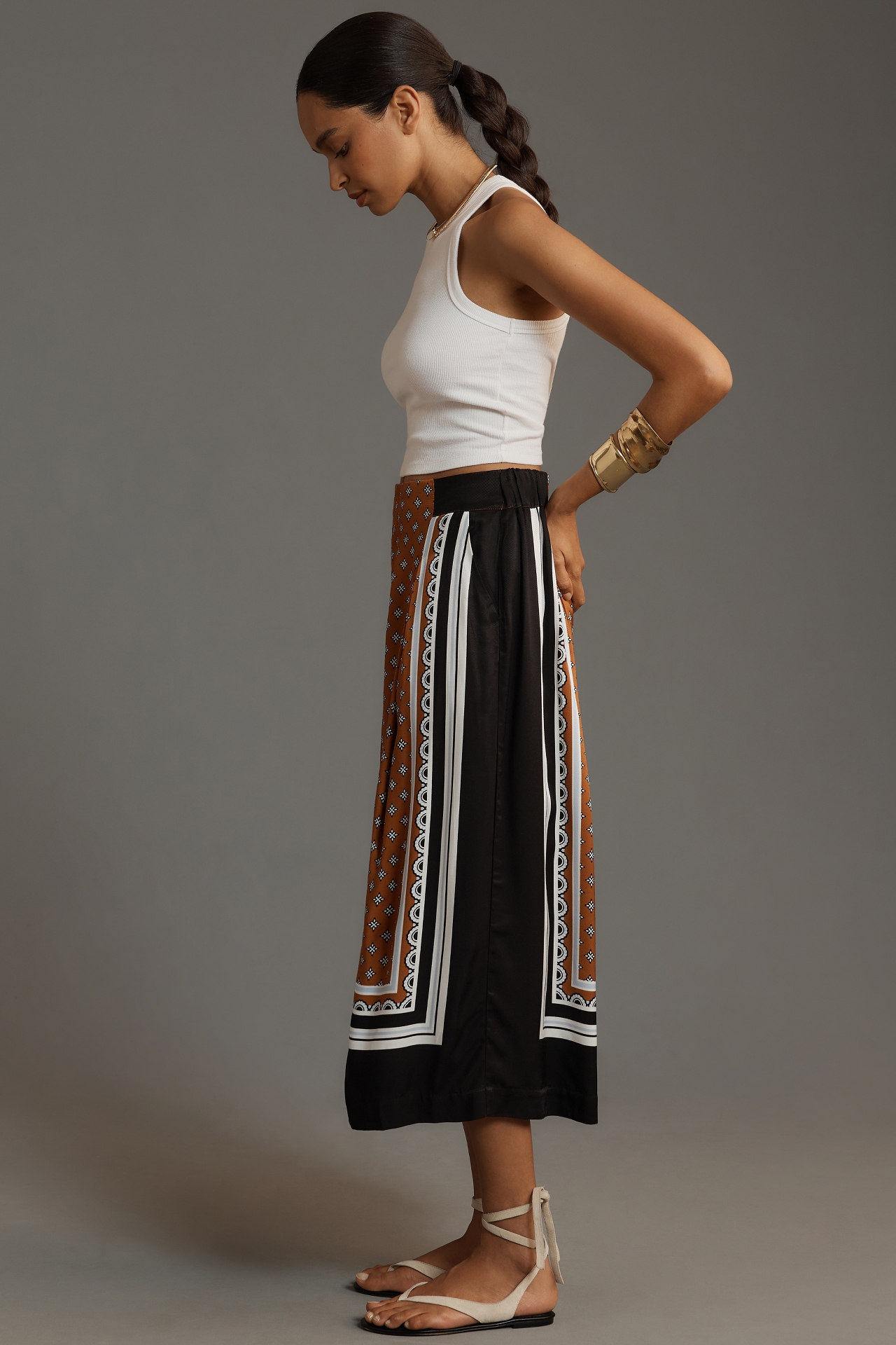 Maeve Printed Pleated A-Line Culottes