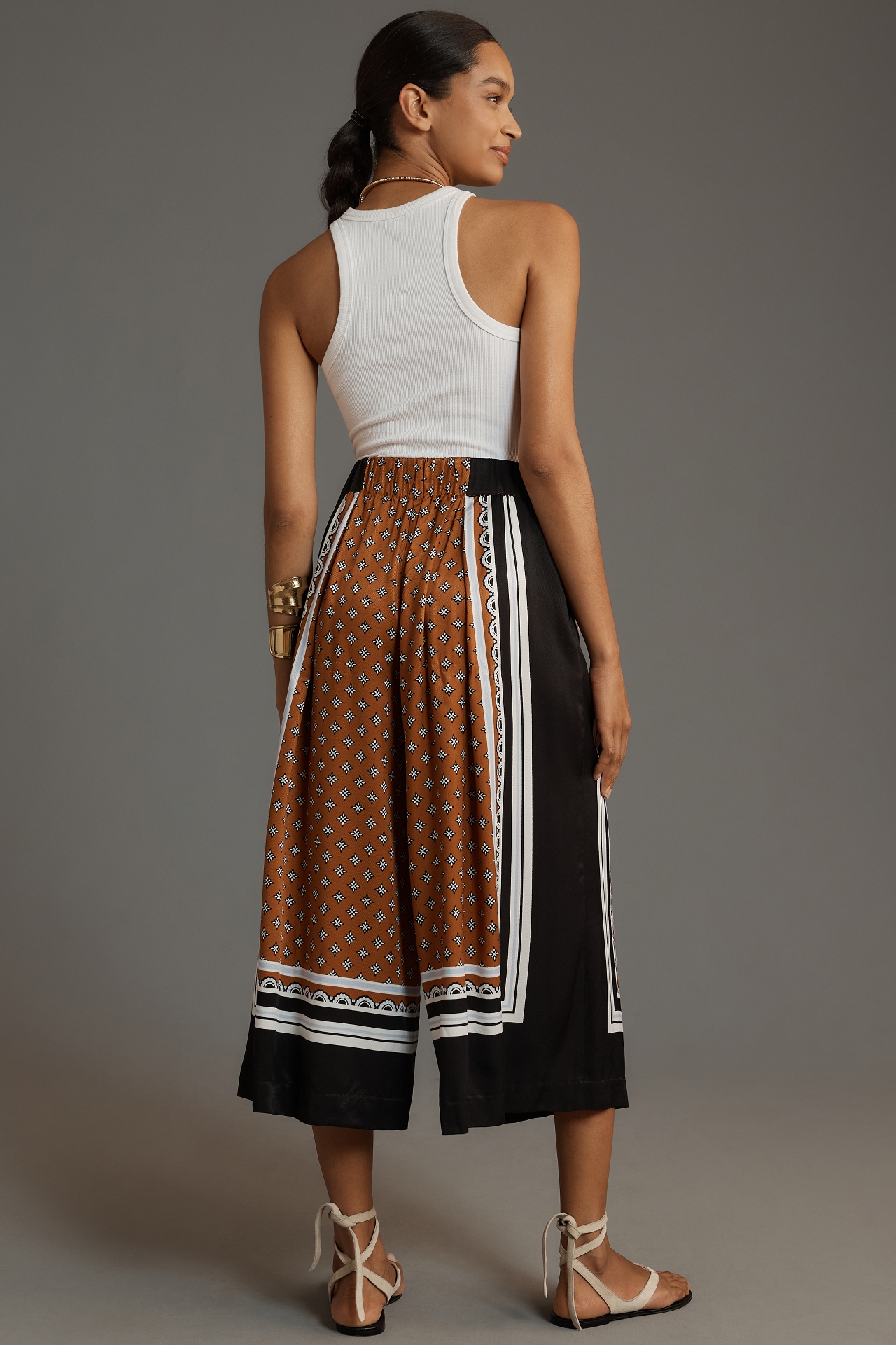 Maeve Printed Pleated A-Line Culottes