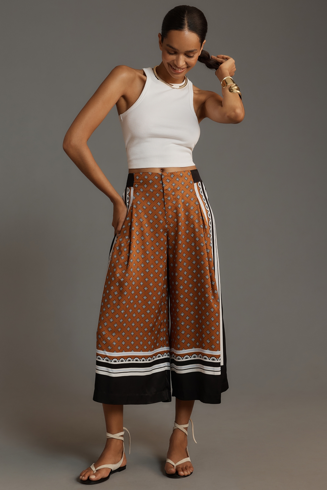 Maeve Printed Pleated A-Line Culottes