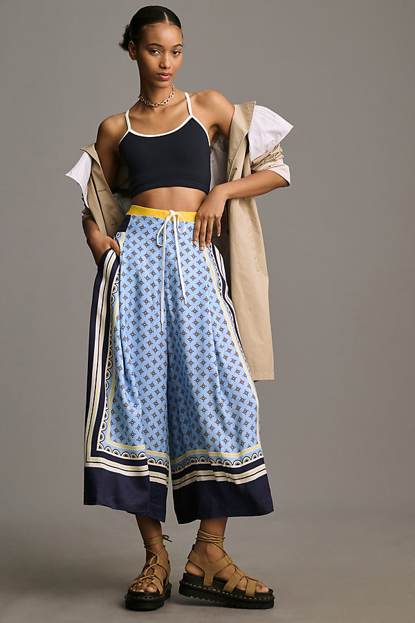 Maeve Printed Pleated A-Line Culottes