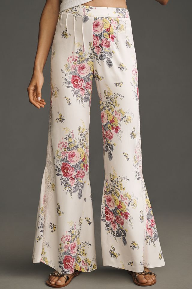 By Anthropologie Floral Lace Silky Flare Pants #1