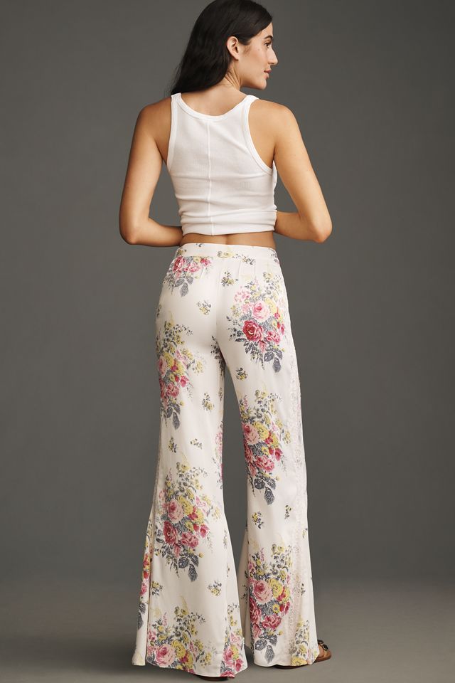 By Anthropologie Floral Lace Silky Flare Pants #2