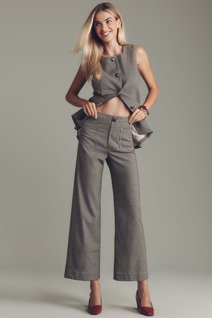 The Colette Houndstooth Crop Wide-Leg Trousers by Maeve