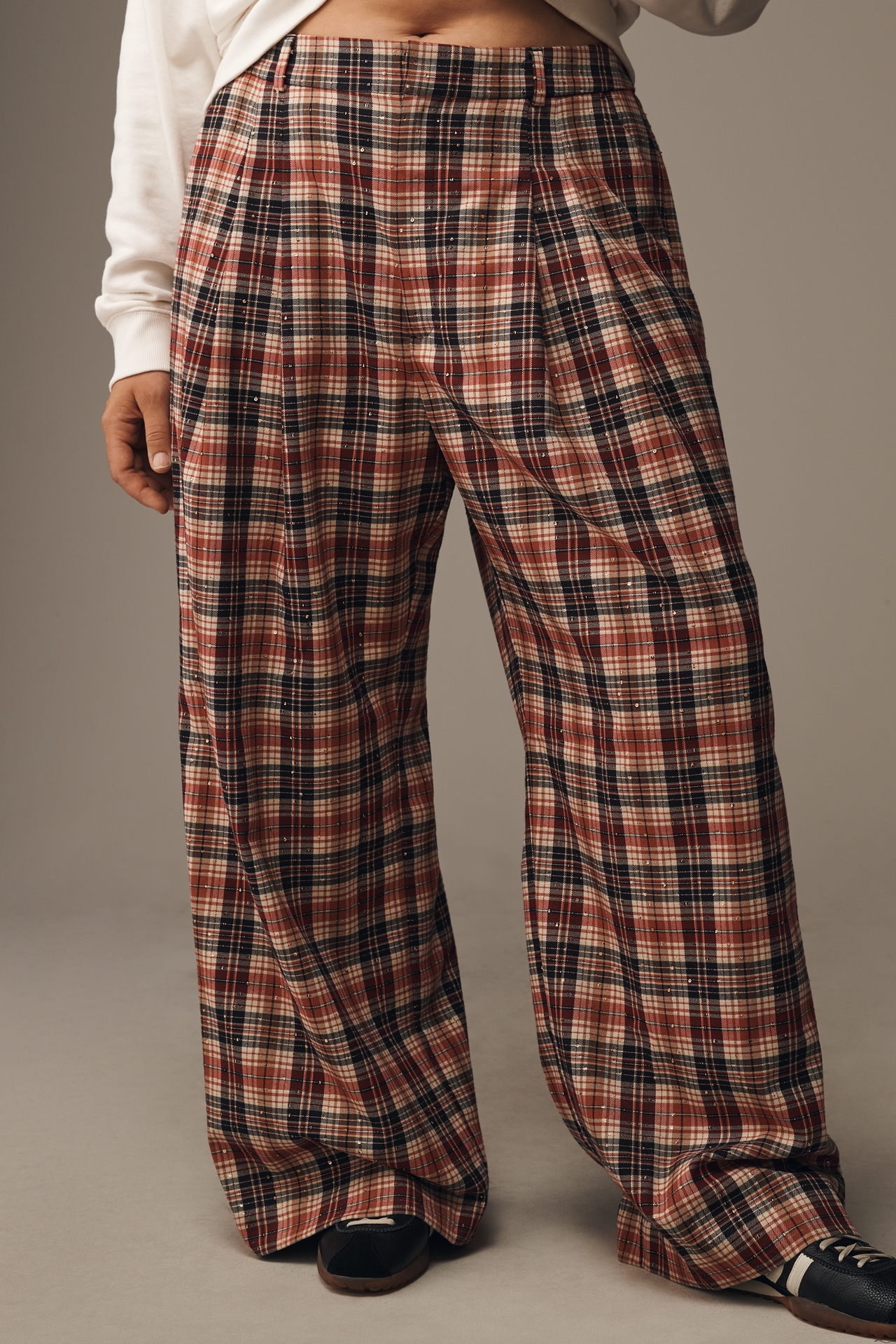 The Avery Sparkle Pleated Wide-Leg Trousers by Maeve