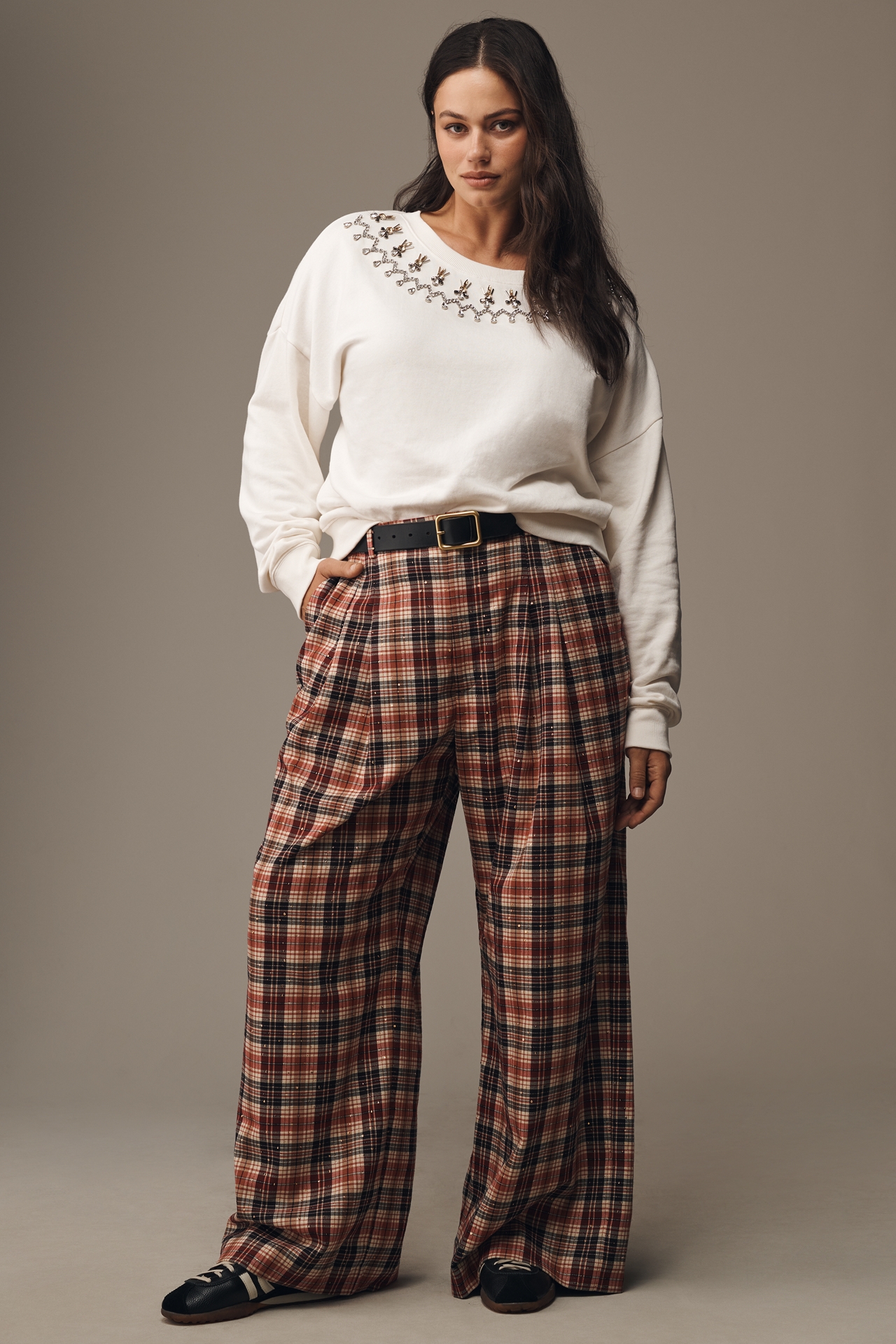 The Avery Sparkle Pleated Wide-Leg Trousers by Maeve