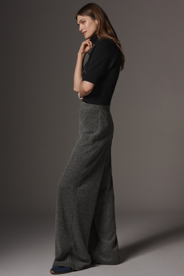 By Anthropologie Full-length High-rise Knit Pants In Gray