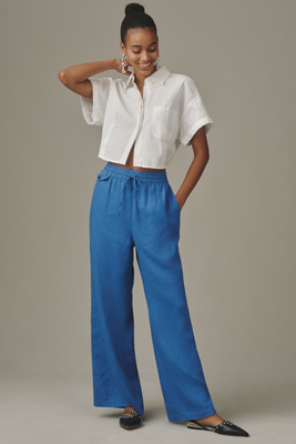 Maeve The Brooklin Linen Tie-front Pull-on Pants By  In Blue