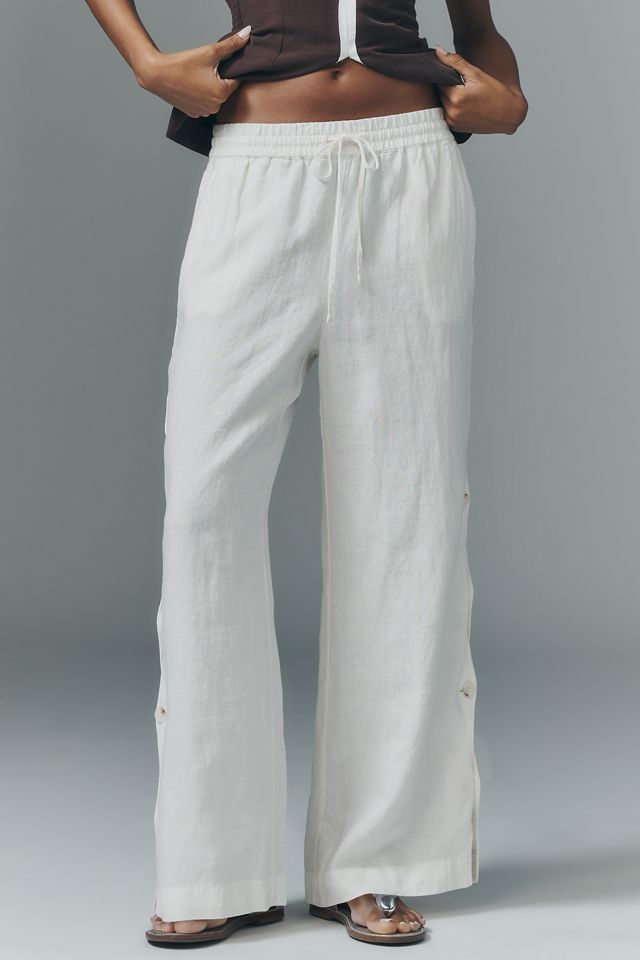 Brooklin Wavy Linen Wide-Leg Pants by Maeve #1