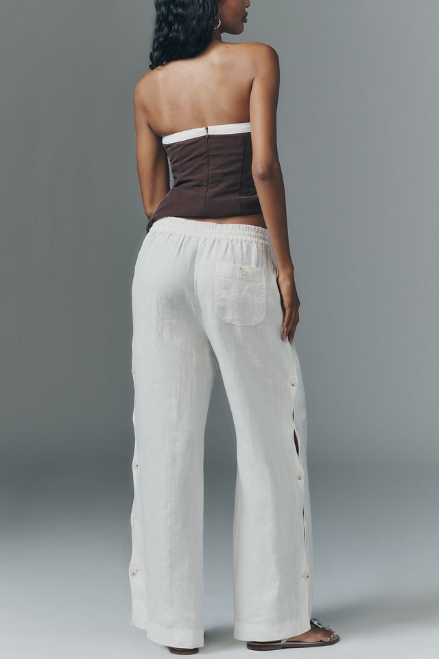 Brooklin Wavy Linen Wide-Leg Pants by Maeve #2