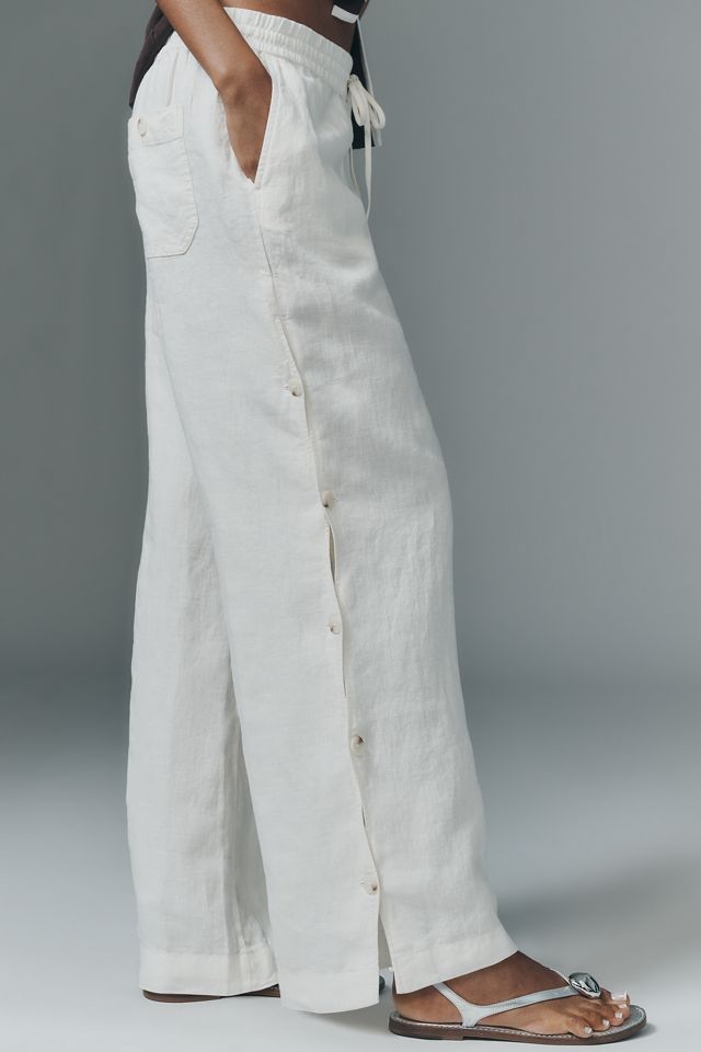 Brooklin Wavy Linen Wide-Leg Pants by Maeve #3
