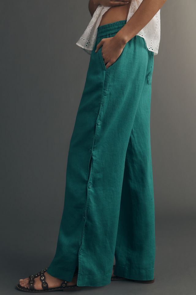 Brooklin Wavy Linen Wide-Leg Pants by Maeve #1
