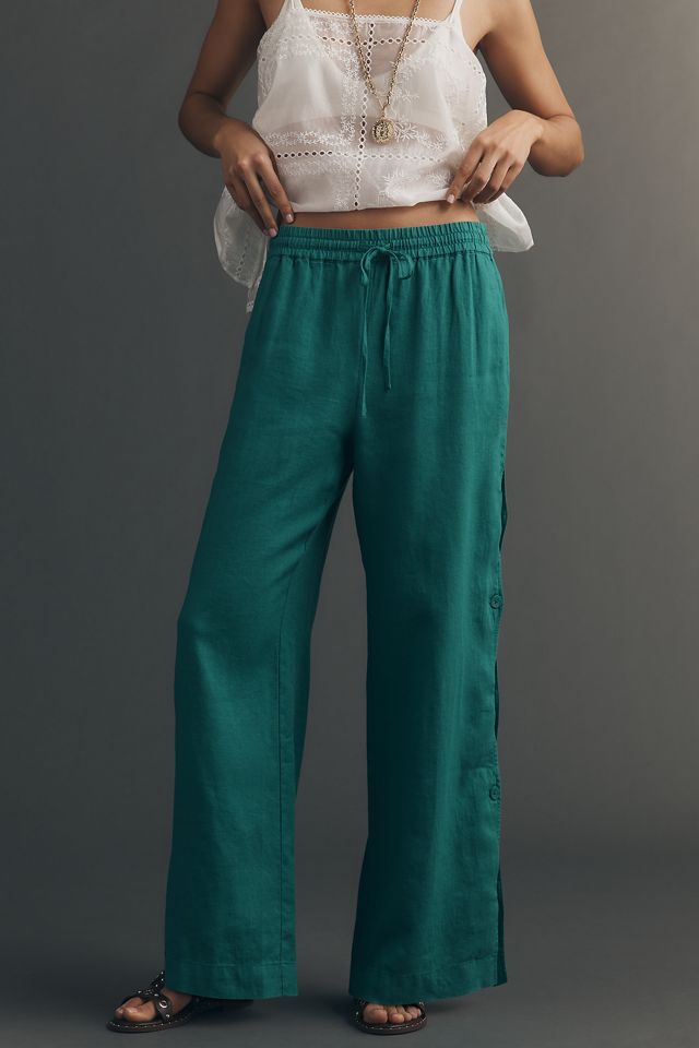 Brooklin Wavy Linen Wide-Leg Pants by Maeve #2