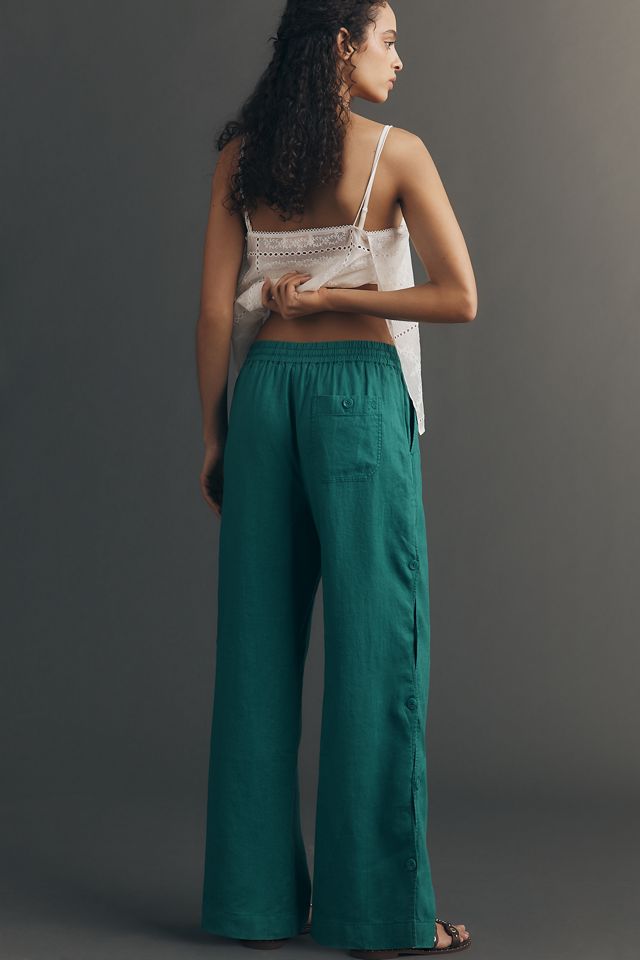 Brooklin Wavy Linen Wide-Leg Pants by Maeve #3