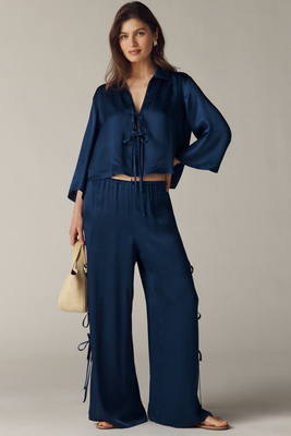 Maeve Silky Tie Wide-Leg Trousers