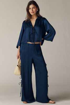 Pantaloni a Gamba Larga in Seta con Fiocco Maeve