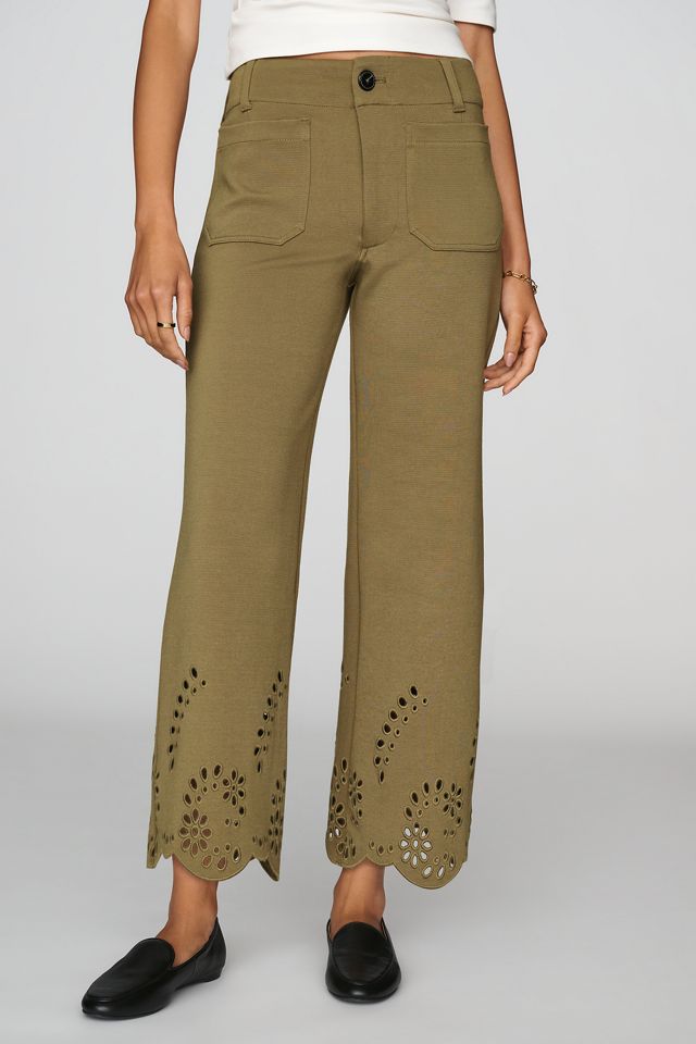 Maeve Colette Knit Cutwork High-Rise Wide-Leg Cropped Pants #2