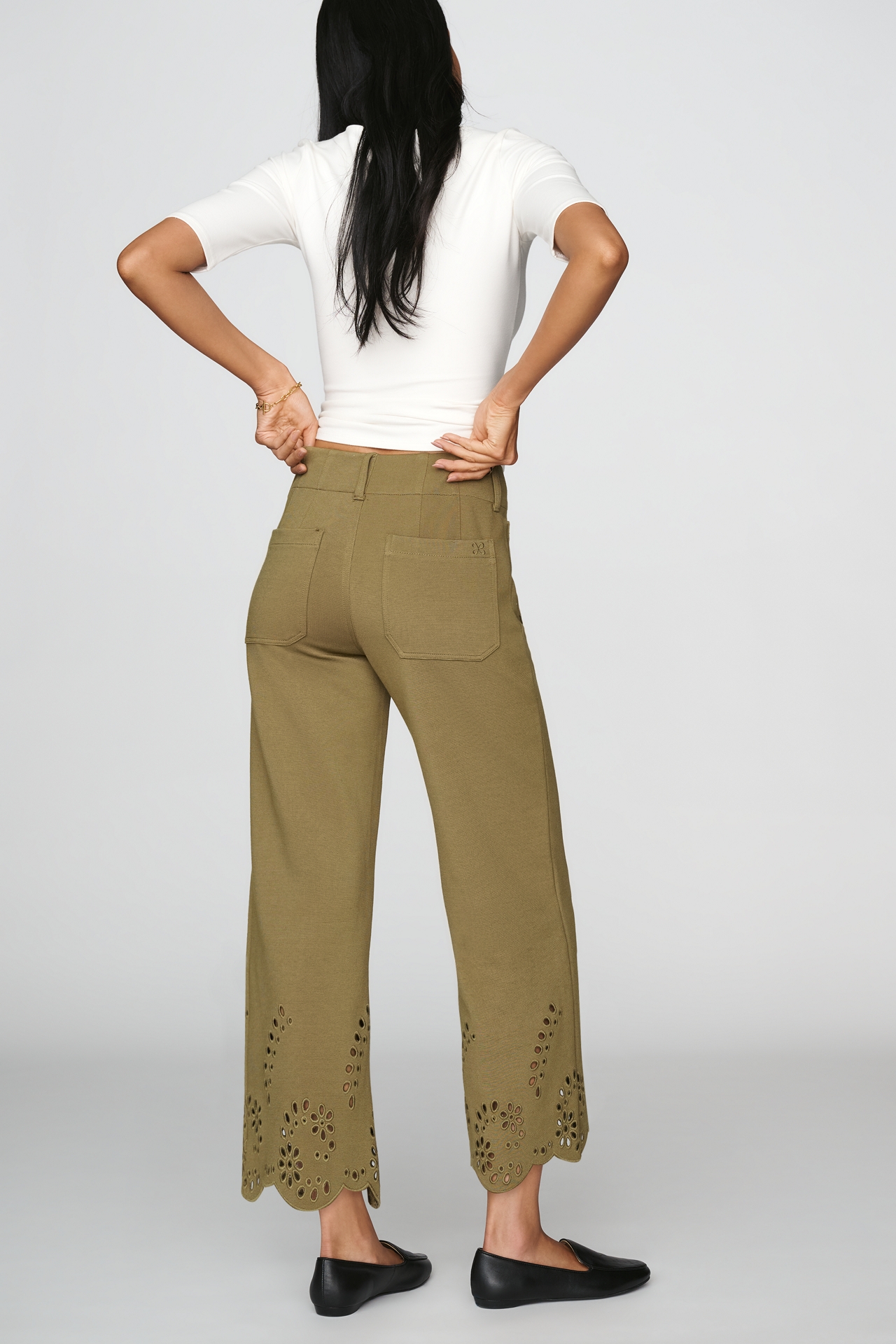 Maeve Colette Knit Cutwork High-Rise Wide-Leg Cropped Pants