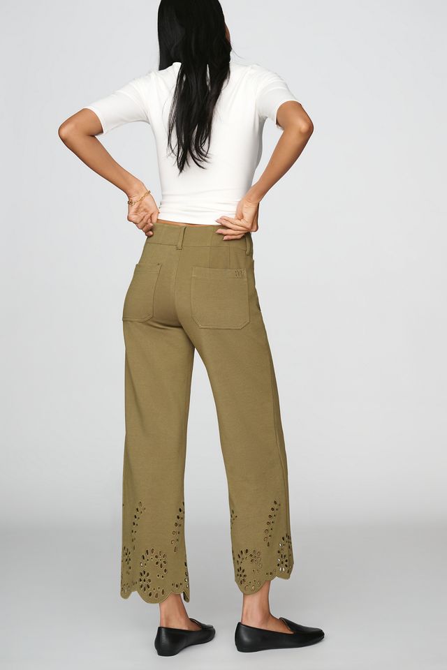 Maeve Colette Knit Cutwork High-Rise Wide-Leg Cropped Pants #3