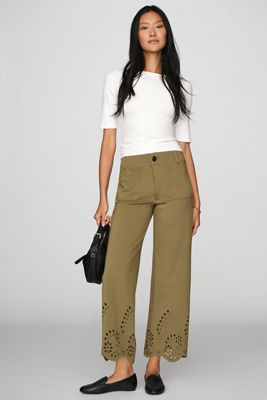 Maeve Colette Knit Cutwork High-Rise Wide-Leg Cropped Pants