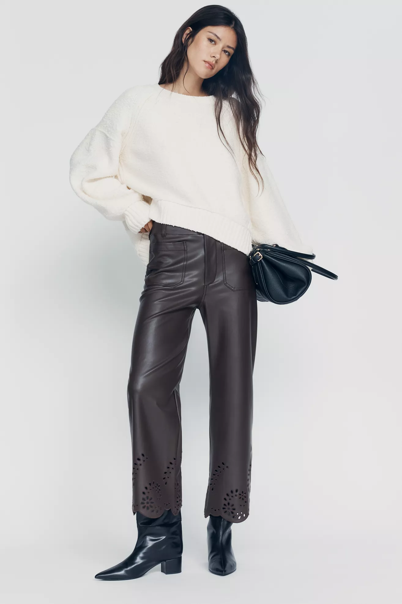 Maeve Cutout Faux Leather Cropped Trousers