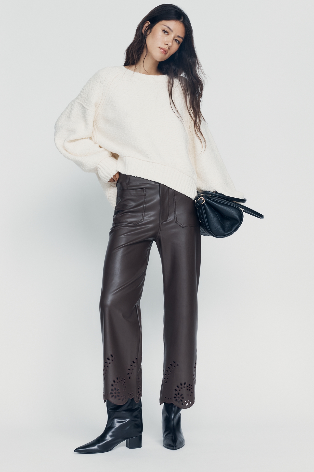 Maeve Cutout Faux-Leather Cropped Trousers