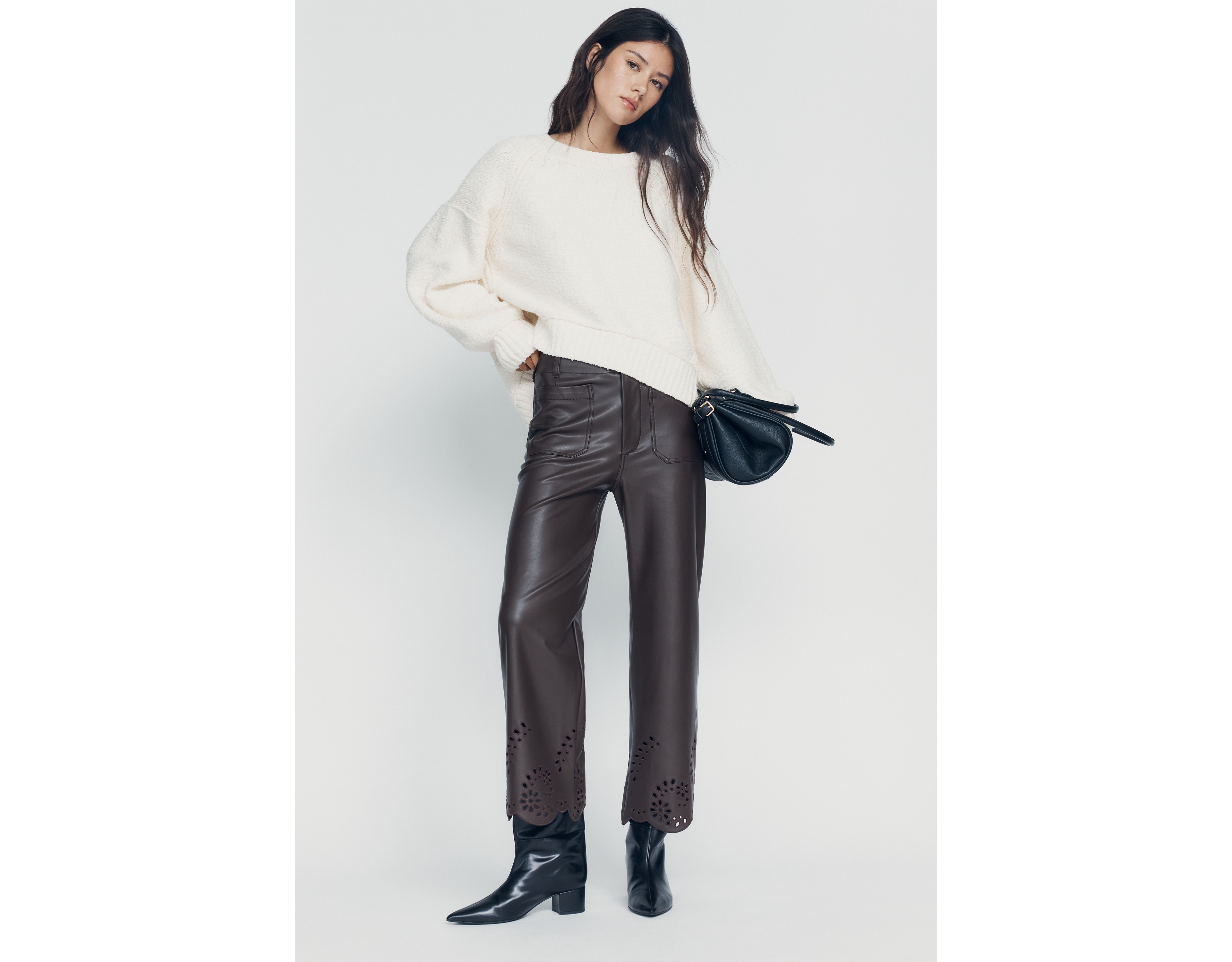 Maeve Cutout Faux Leather Cropped Trousers
