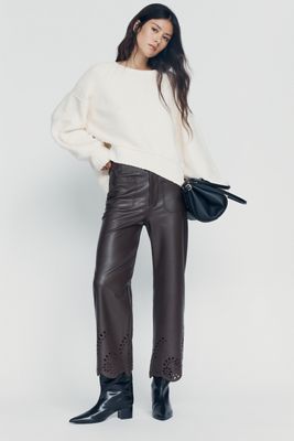 Maeve Cutout Faux-Leather Cropped Trousers