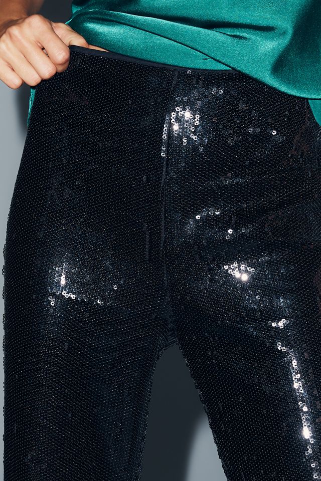 Maeve Pailletten-Hose mit hoher Taille und Schlag #1