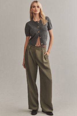 Shop Mare Mare X Anthropologie Belted Wide-leg Trousers Pants In Green