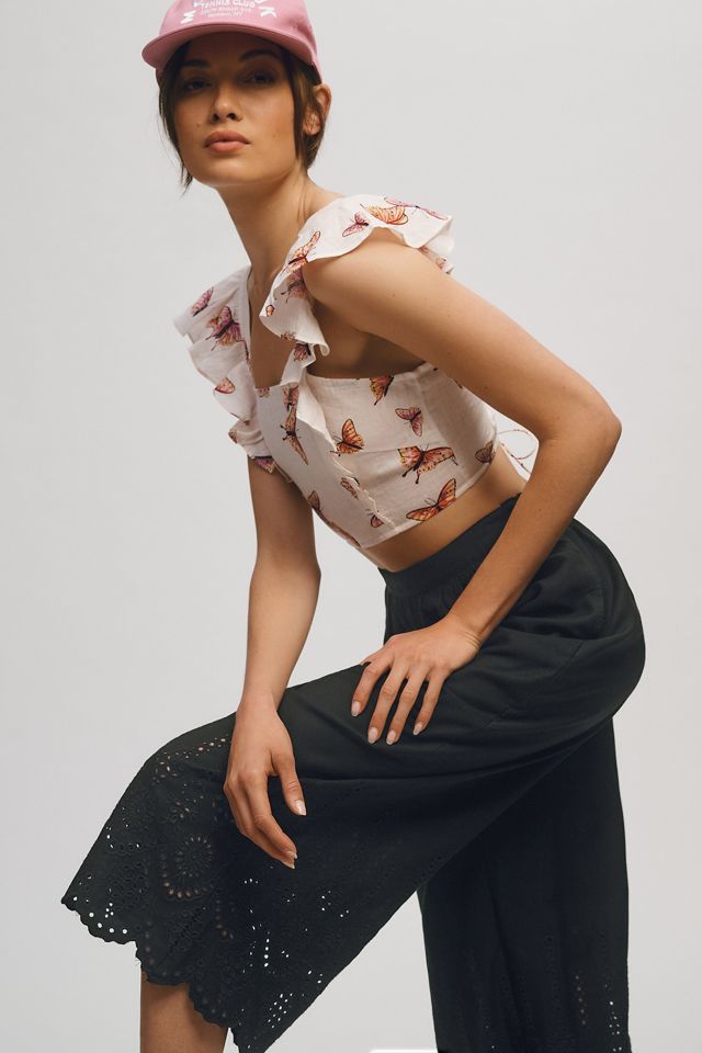 By Anthropologie Wide-Leg Eyelet Crop Pants #2