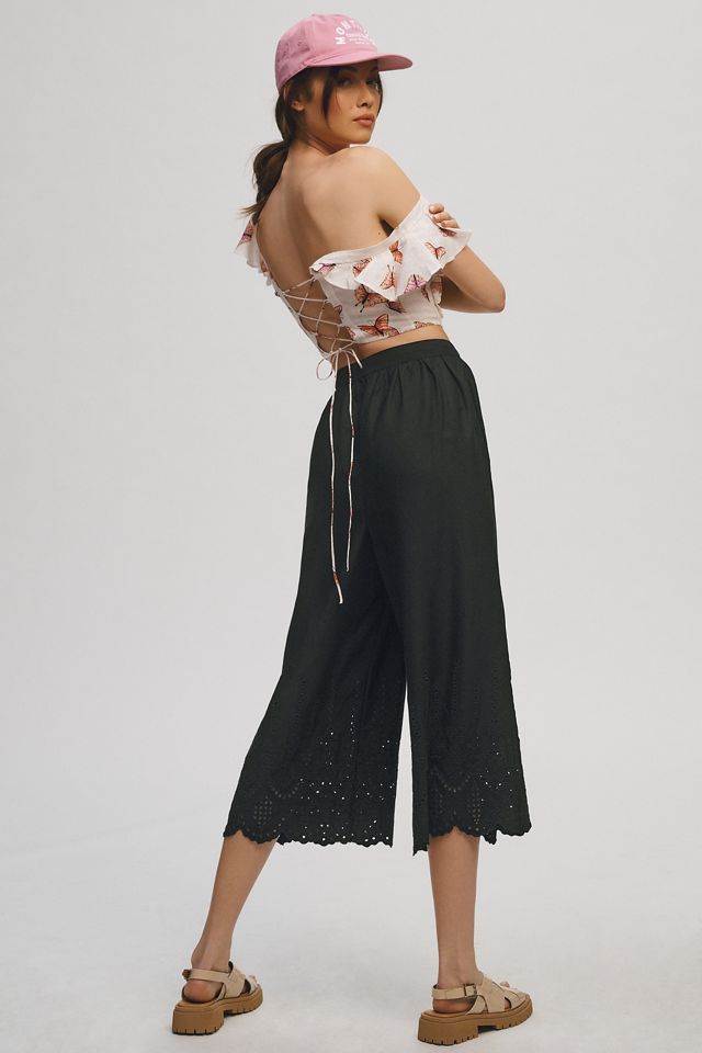 By Anthropologie Wide-Leg Eyelet Crop Pants #3
