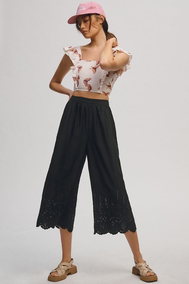 By Anthropologie Wide-Leg Eyelet Crop Pants