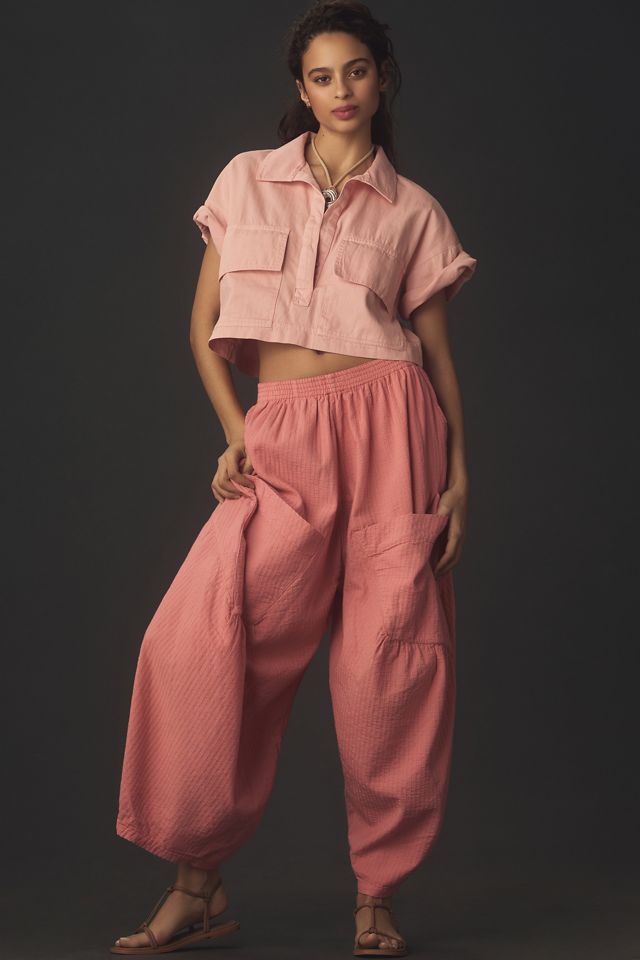 By Anthropologie Silky Cuffed Barrel Pants