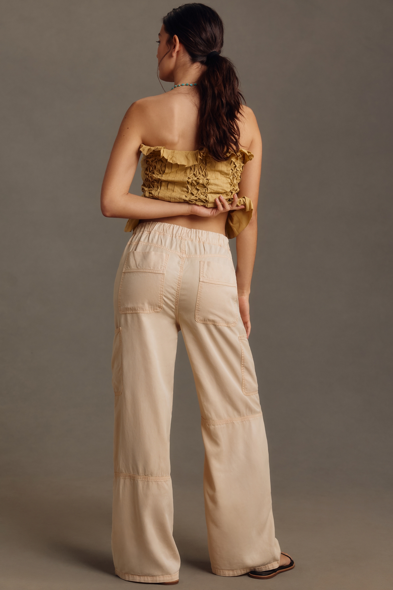 Central Park West Pull-On Wide-Leg Cargo Pants