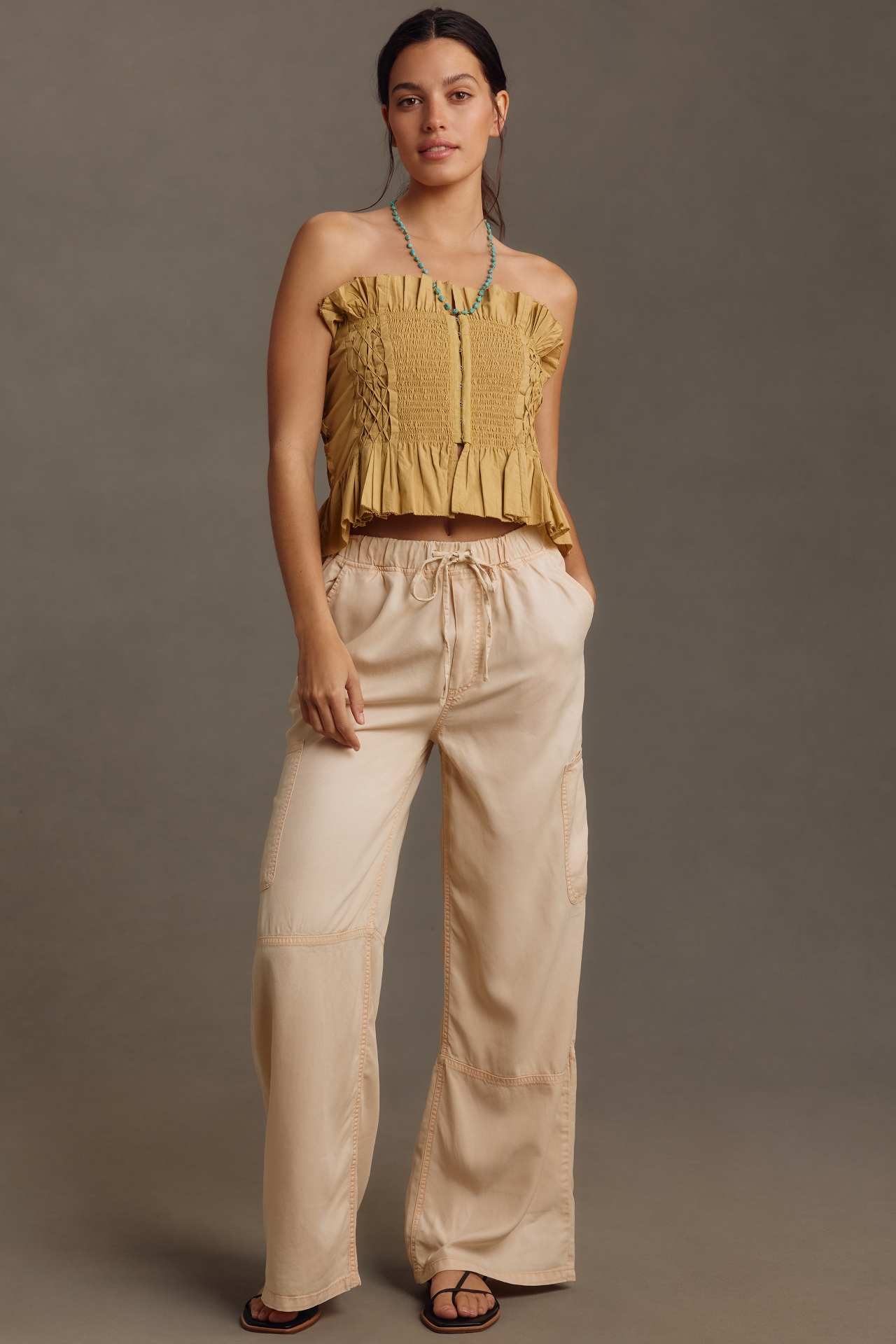 Central Park West Pull-On Wide-Leg Cargo Pants