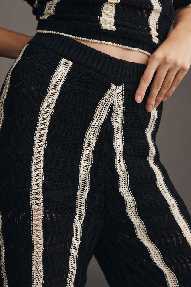 Central Park West Mid-Rise Open-Stitch Striped Sweater Pants #3