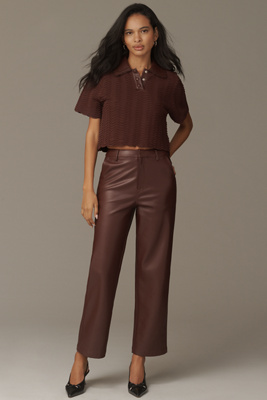 En Saison Delphine Cropped Coated Straight-leg Pants In Brown
