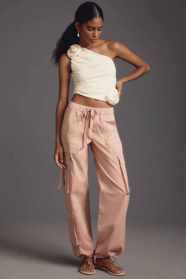 Wide-leg beige parachute trousers