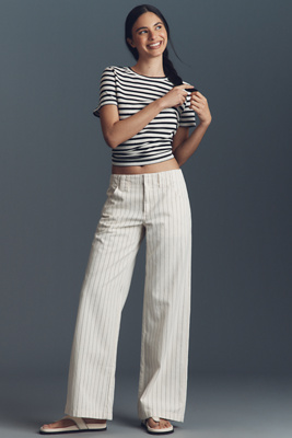 Sanctuary Anabelle Stripe Linen Blend Wide Leg Pants In White