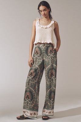 SANCTUARY THE SOFT PRINTED LINEN BLEND TROUSER PANTS 