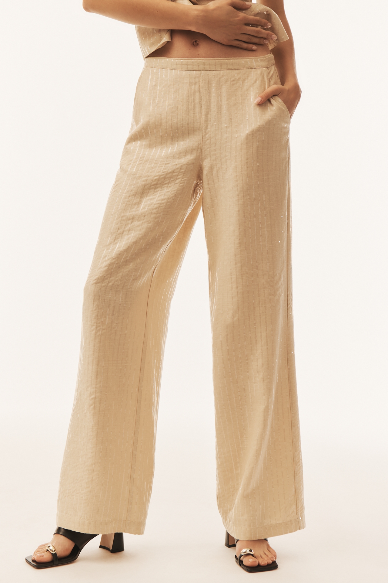 Sanctuary Coastal Sequin Linen Blend Wide-Leg Pants