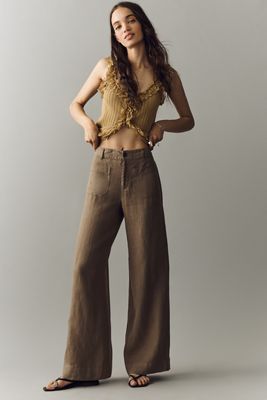 Sanctuary Marine 100% Linen High-Rise Wide-Leg Pants