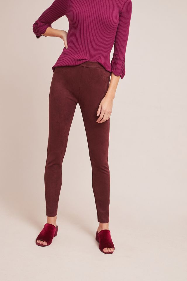 Womens Burgundy Suedette Leggings