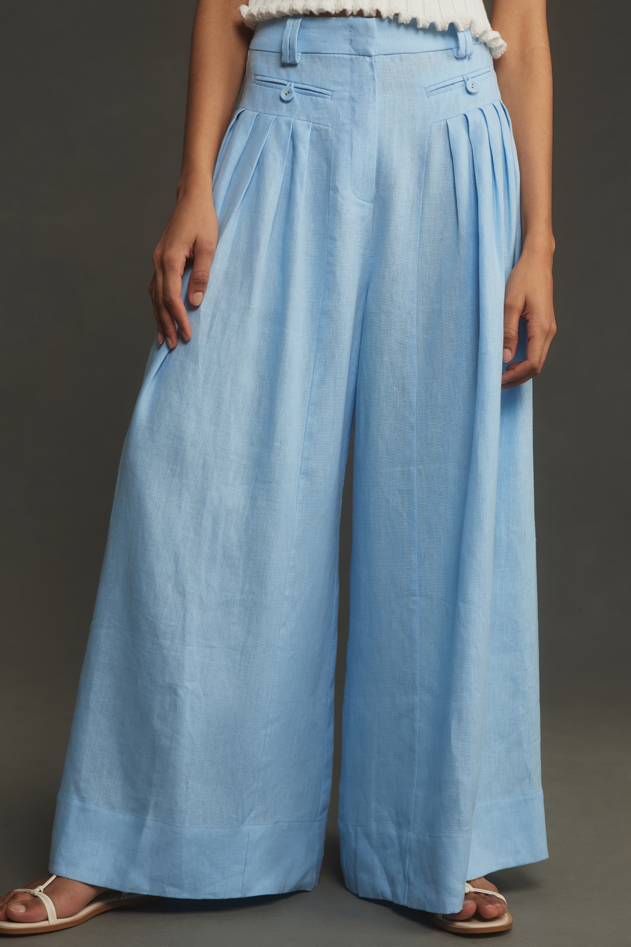 Farm Rio Pleated High-Waisted Belted Linen Trousers