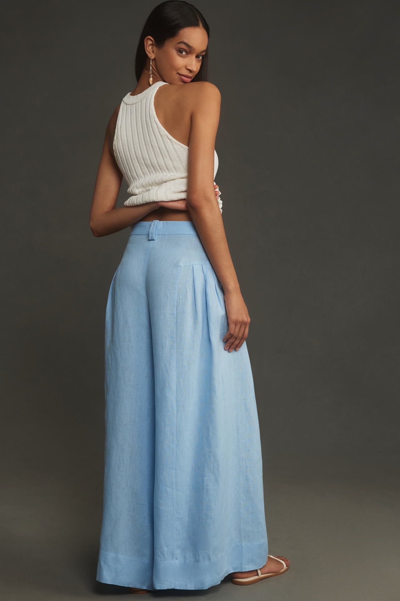 Farm Rio Pleated High-Waisted Belted Linen Trousers