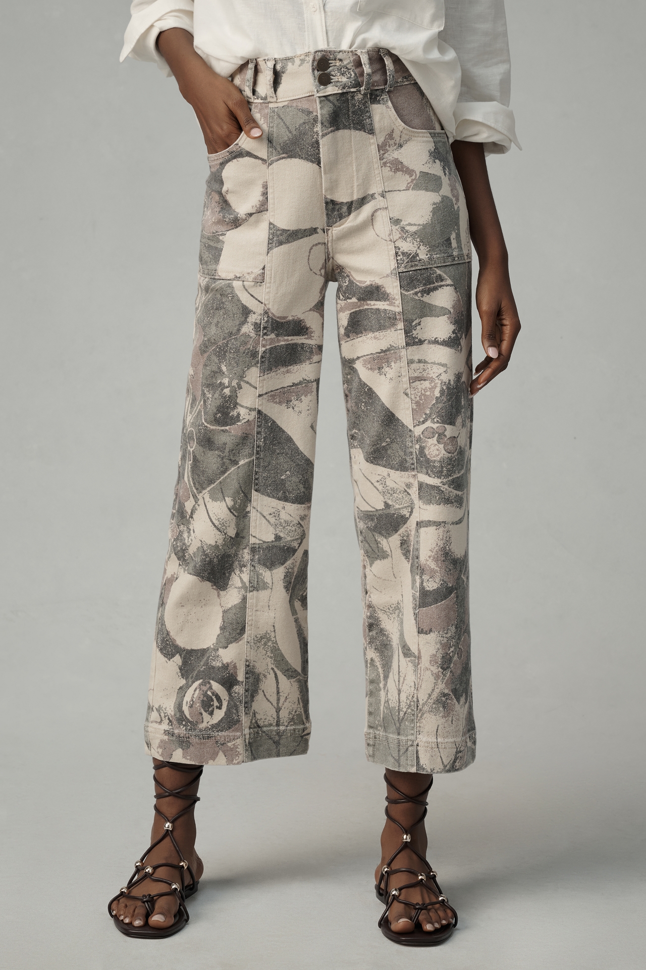 The Skipper Seamed High-Rise Crop Wide-Leg Pants by Pilcro: Camo Edition