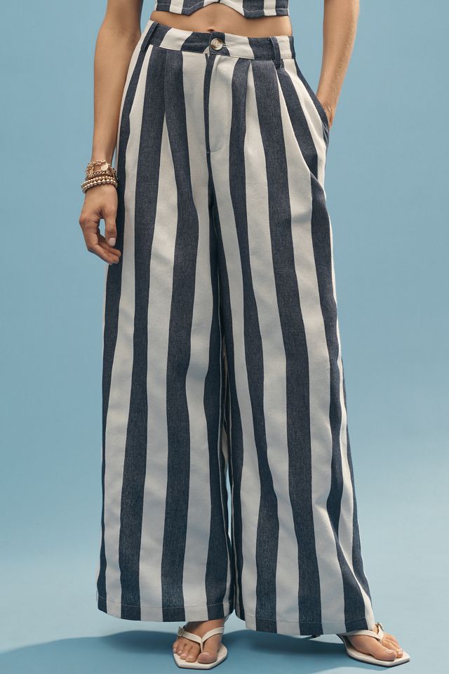 Flat White Striped High-Rise Wide-Leg Pants