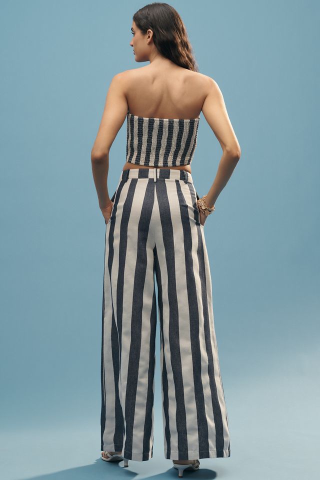 Flat White Striped High-Rise Wide-Leg Pants