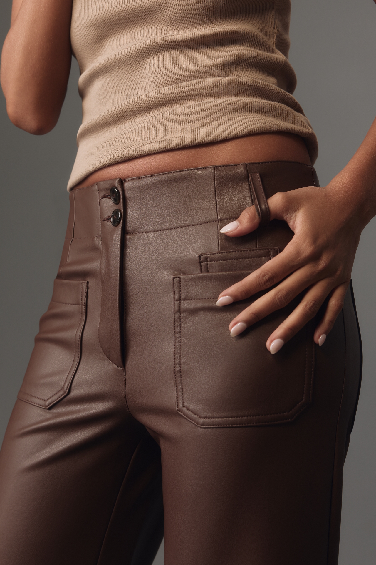 The Junie High-Rise Wide-Leg Flare Pants by Maeve: Faux Leather Edition