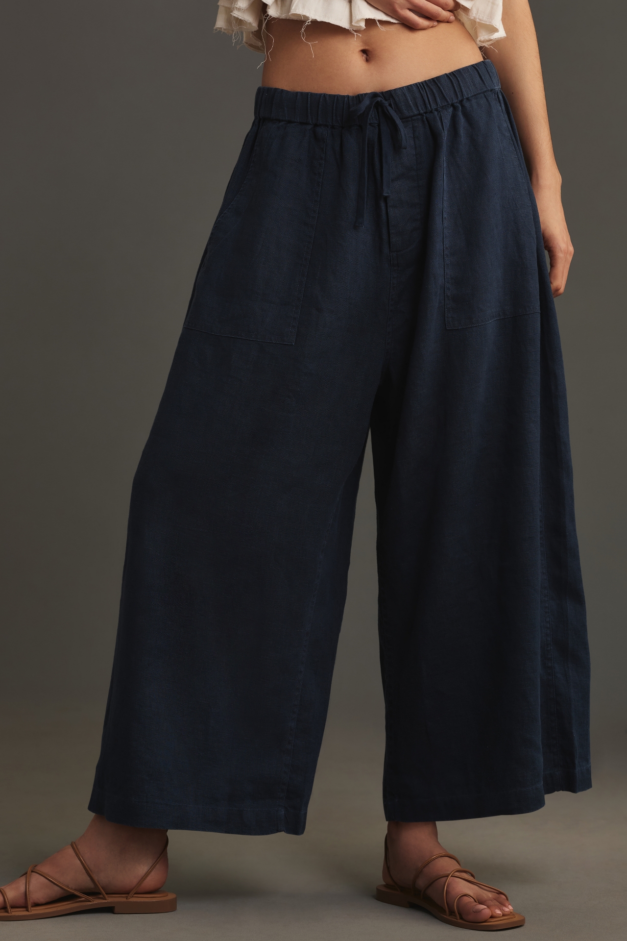 Denimist Palazzo Drawstring Linen Utility Pants